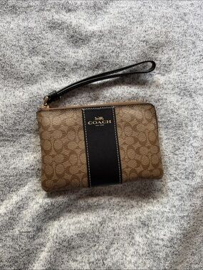 Coach Brown and Black Signature Stripe Wristlet